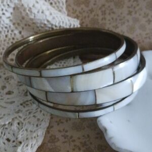 Elegant White and Gold Shell Bangles Set Of 4